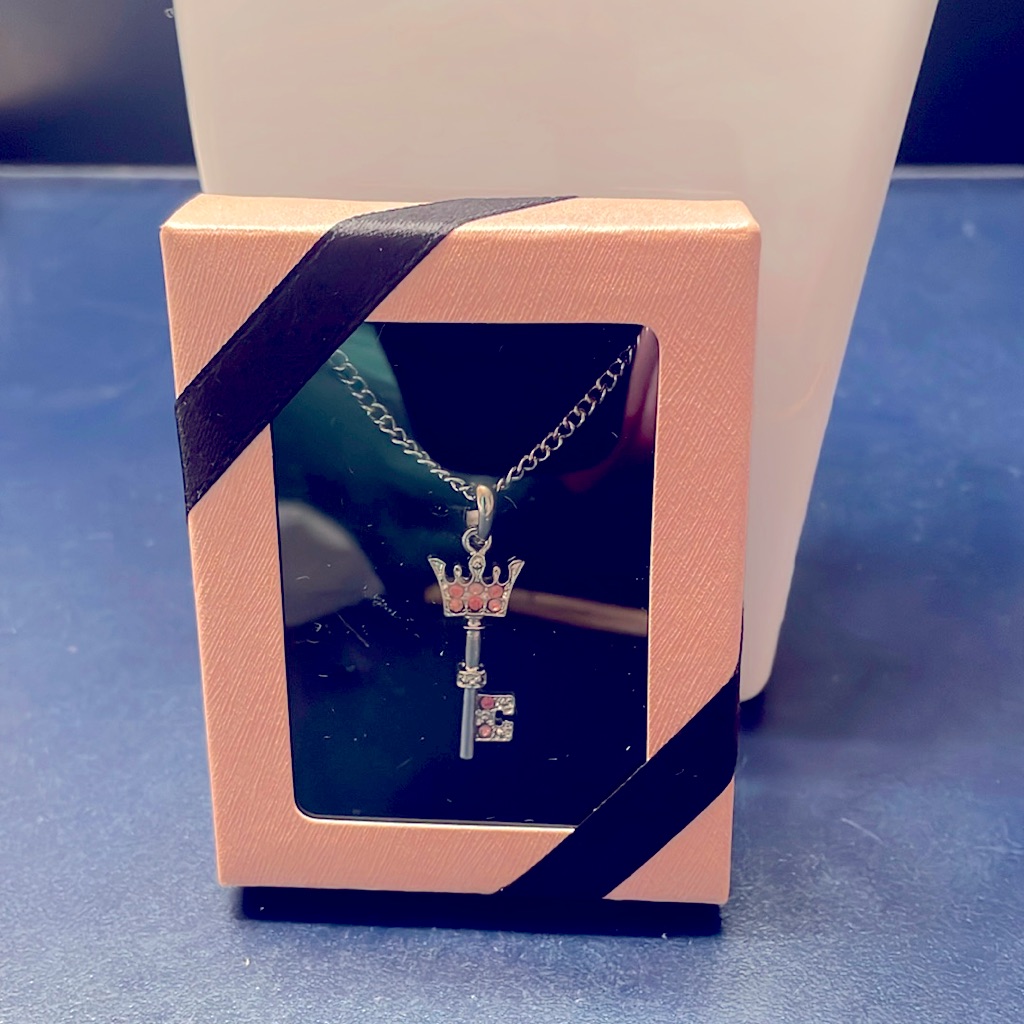 Nib Pink  Silver Crown Key Necklace
